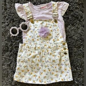 Little Lass Floral Overall Skort with Tshirt and Sunglasses, size 5